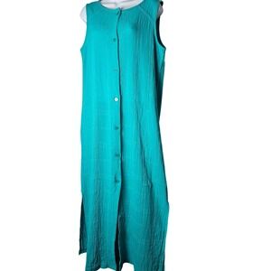 Dotti Turquoise 100% Cotton Coastal Maxi Dress Button Pockets‎ M Boho Resort